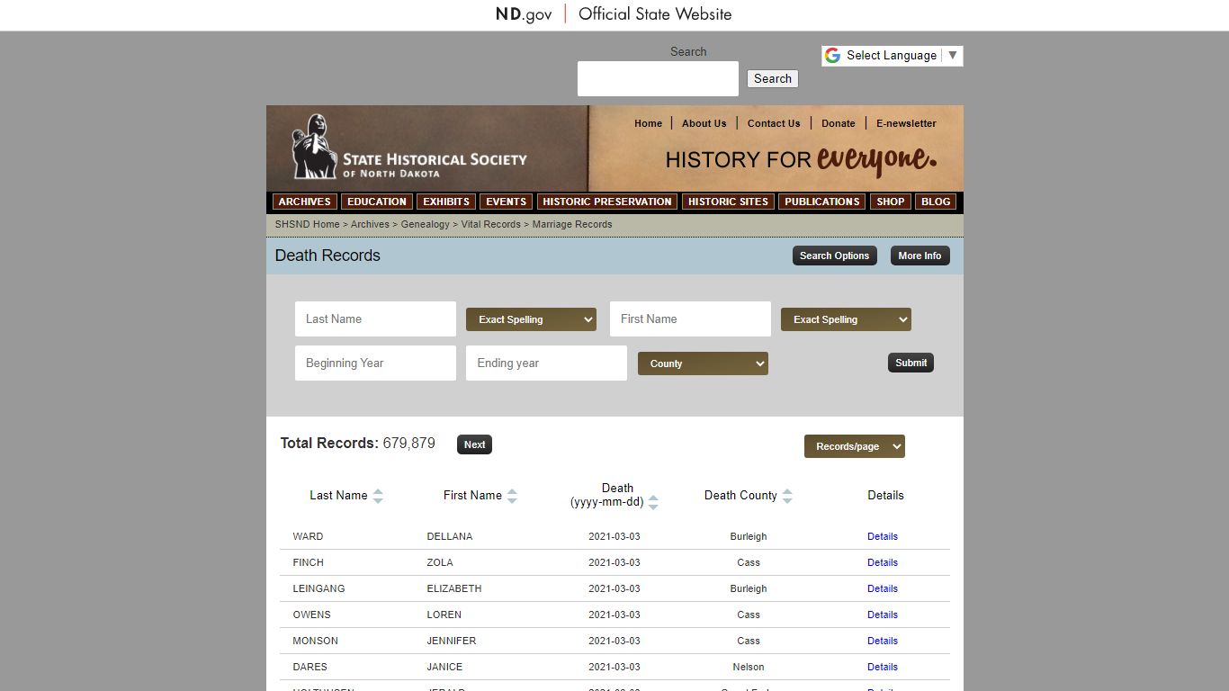 Death Records - State Archives - State Historical Society of North Dakota